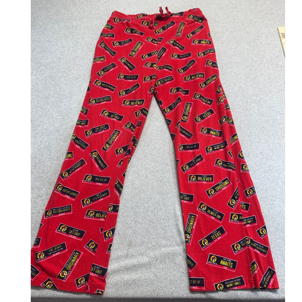 Buc-ee's Lounge Pajama Pants Adult Small Red‎ Logo Texas Beaver Drawstring Comfy